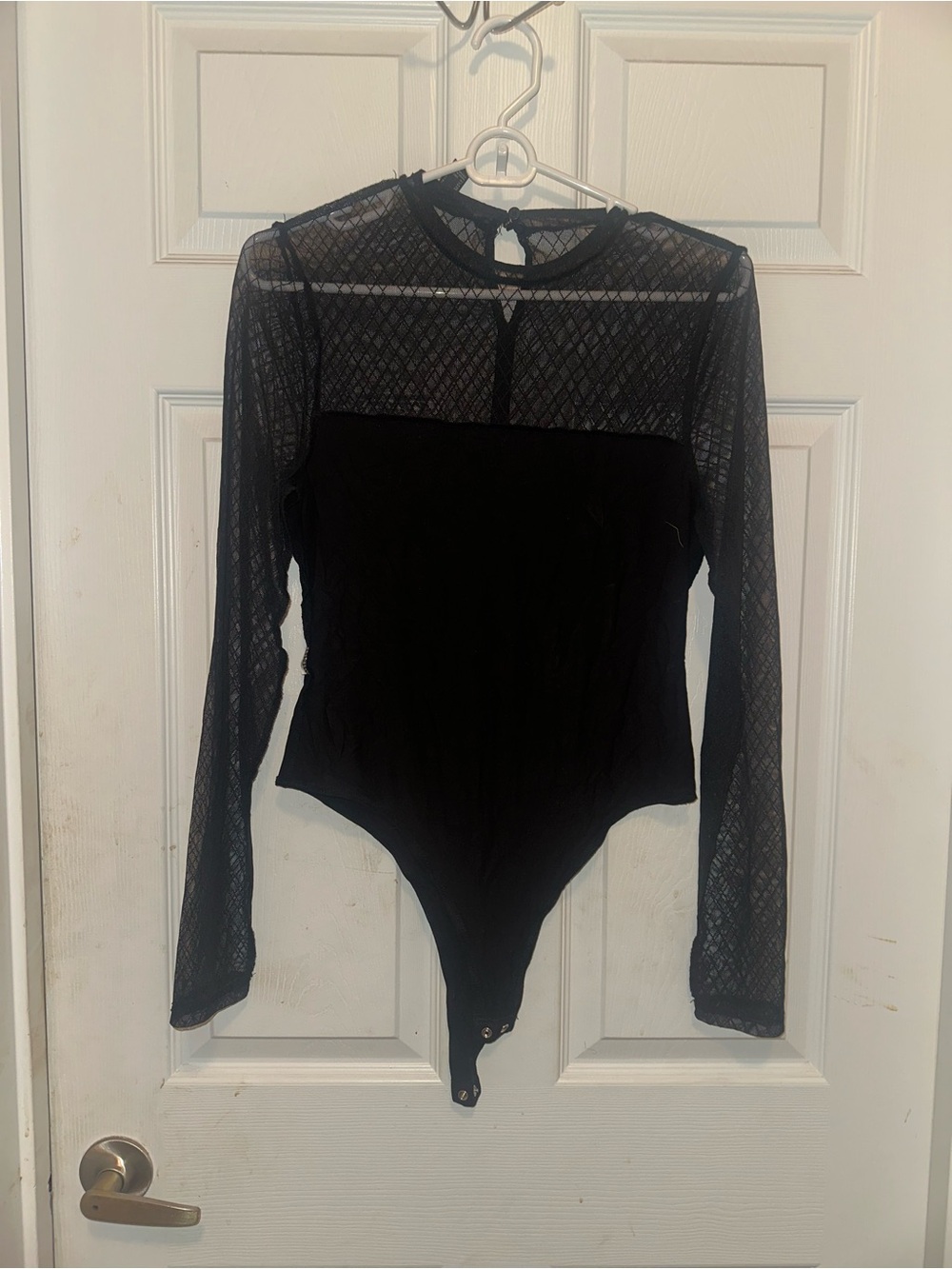 Forever 21 Black Lace-Panel Long Sleeve Bodysuit